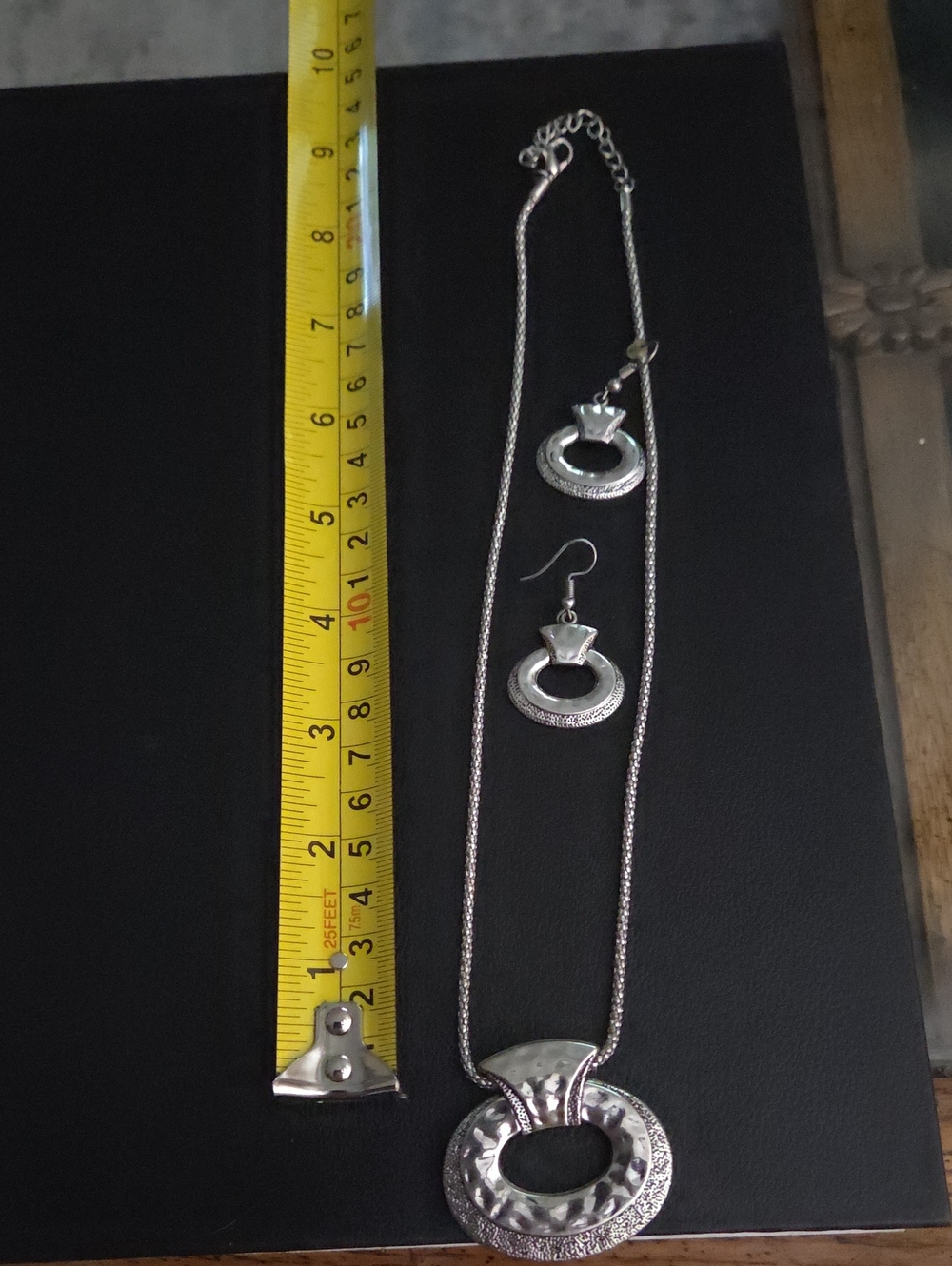 Silver-Tone Circle Pendant Necklace and Earring Set - Women Jewelry